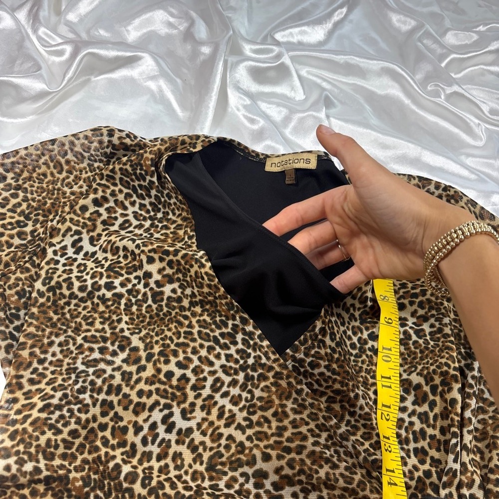 y2k Notations Leopard Print Top Brown Excellent Faux Wrap Ring Detail Blouse - Picture 6 of 6
